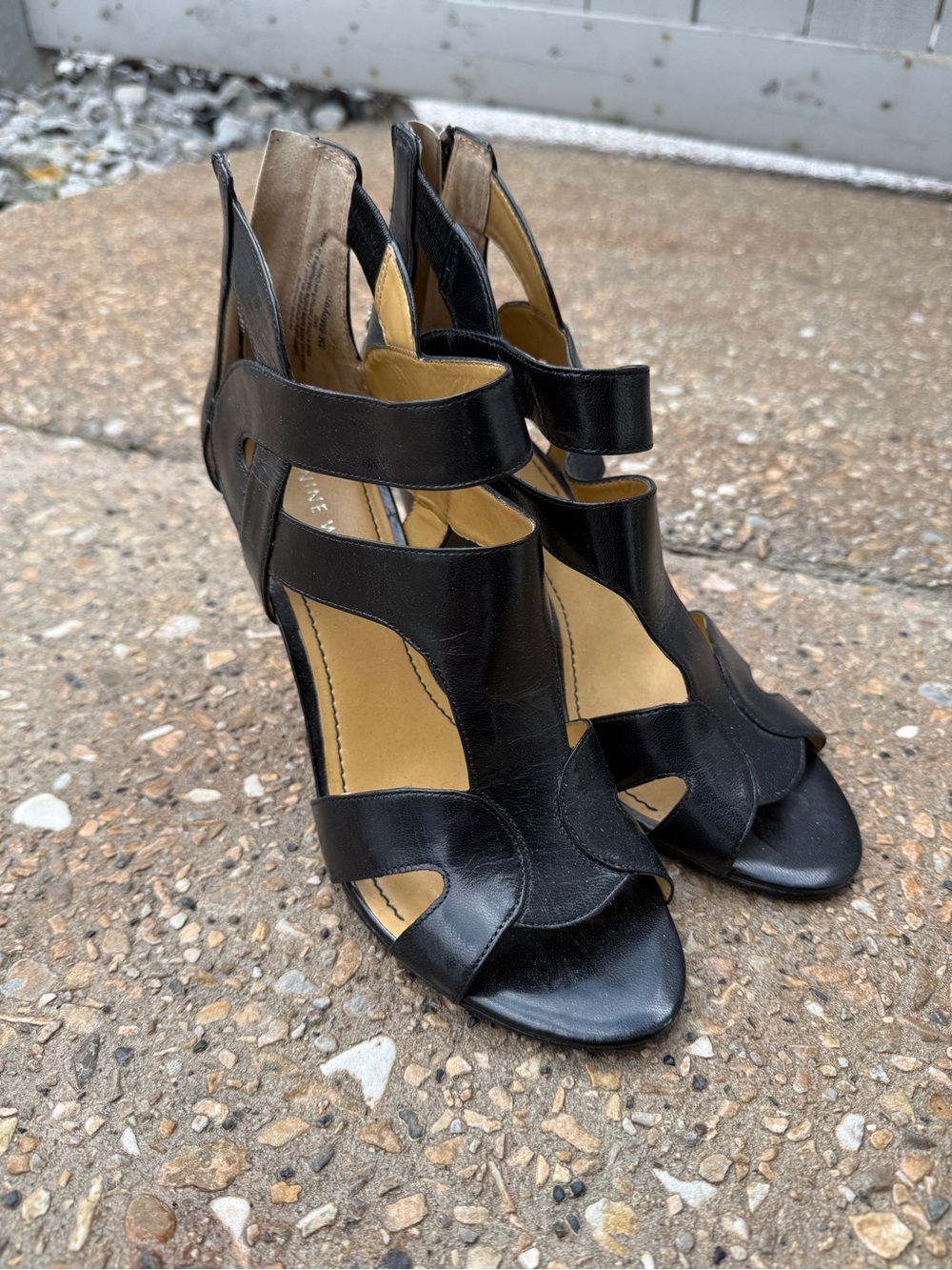 Nine West Black Cutout Wedge Leather High Heels